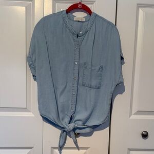 Love stitch Sky Blue Tie-Front Shirt, size Small